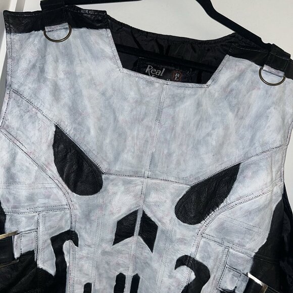 John Bernthal Punisher Season 2 Black Real Leather Cosplay Motorcycle Vest 5 XL - Picture 3 of 8